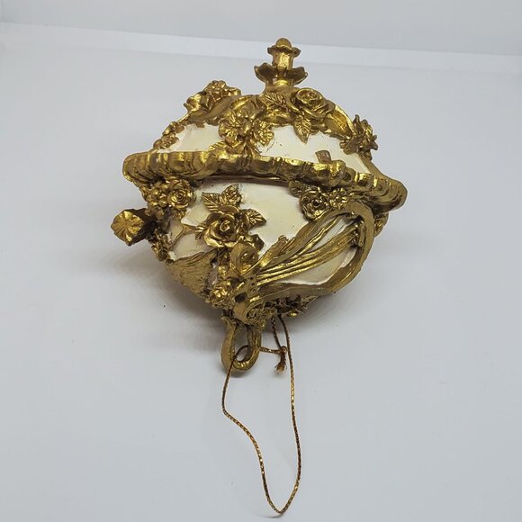 Vintage Gold Cream world orb Christmas tree ornament - Picture 6 of 6